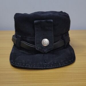 The Road Rag by Robo‎ Cap Hat Size Medium Black Denim Biker Vintage Hat